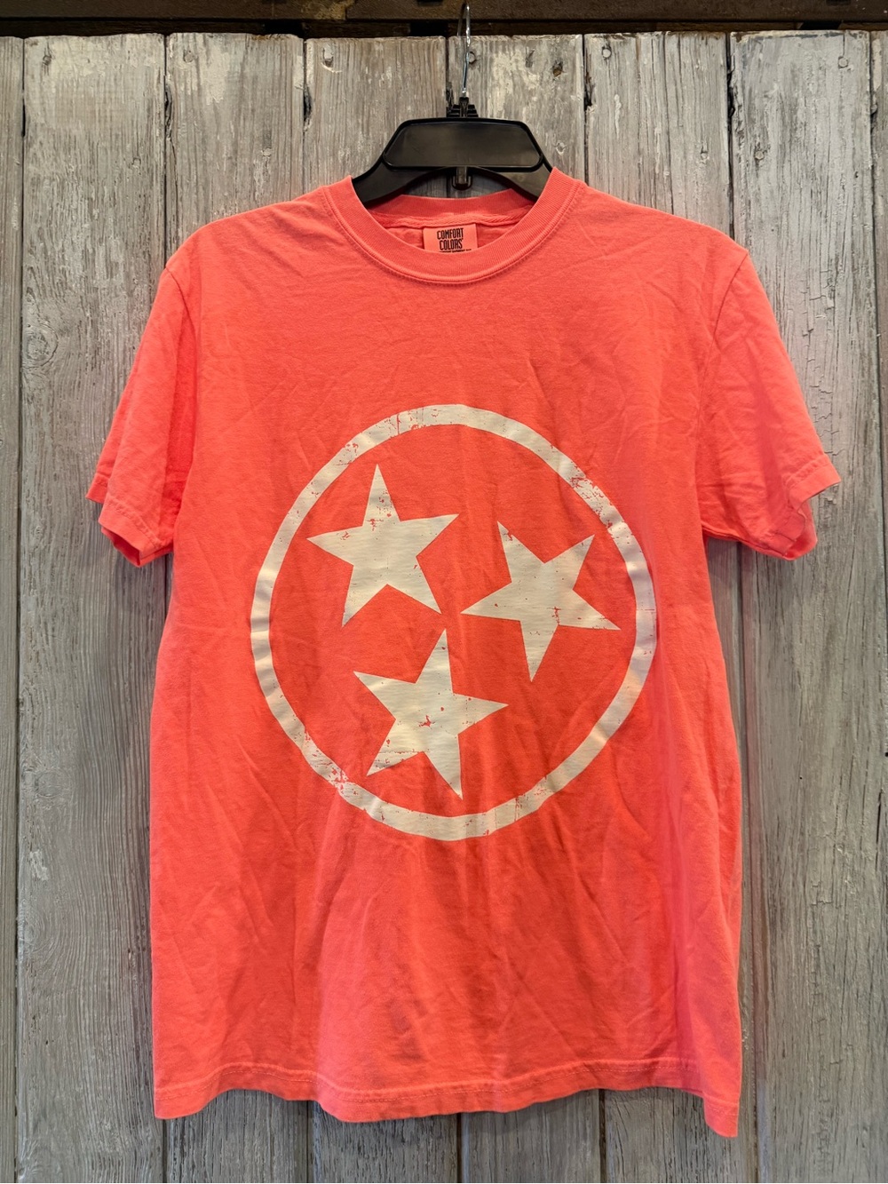 Comfort Colors Coral Tee with Triple Star Circle Graphic